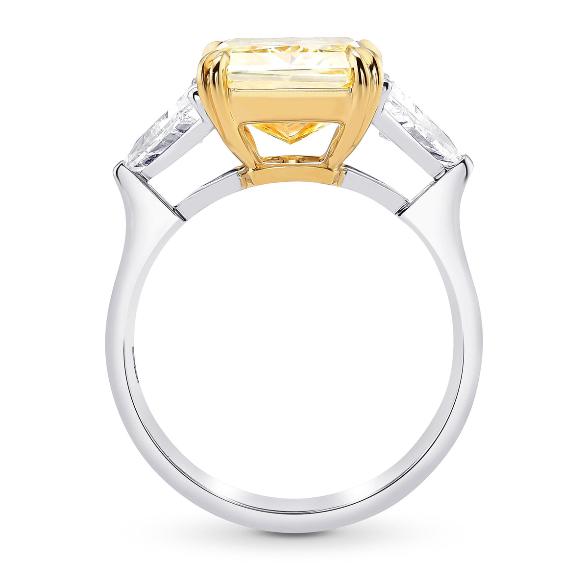 Fancy Light Yellow Radiant and Triangle 3 Stones Diamond Ring