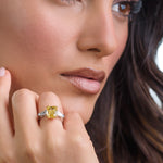 Fancy Light Yellow Radiant and Triangle 3 Stones Diamond Ring