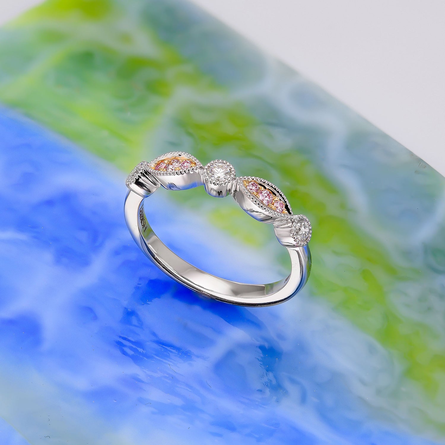 Pink & White Diamond Designer Band Ring 