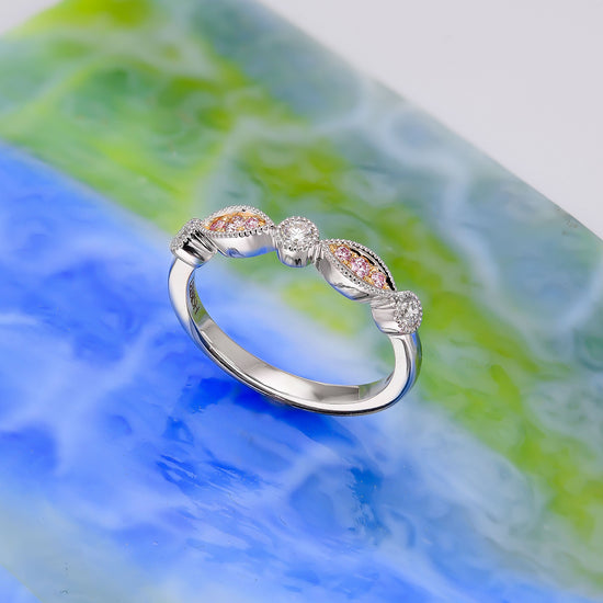 Pink & White Diamond Designer Band Ring 