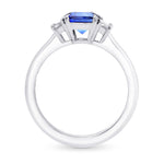 Cushion Blue Sapphire & Trapezoid Diamond 3 Stone Ring