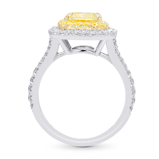 Fancy Intense Yellow Cushion Diamond Double Halo Ring 