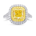 Fancy Intense Yellow Cushion Diamond Double Halo Ring 