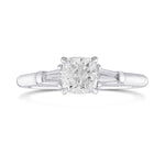 Colorless Cushion & Taper 3 Stone Diamond Ring