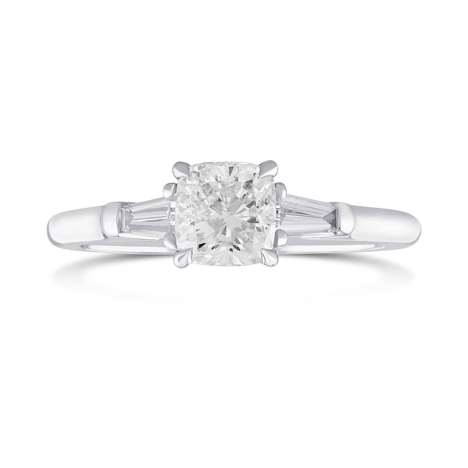 Colorless Cushion & Taper 3 Stone Diamond Ring