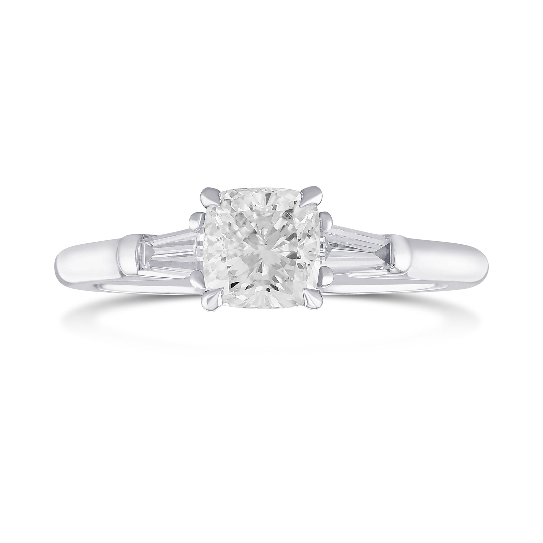 Colorless Cushion & Taper 3 Stone Diamond Ring