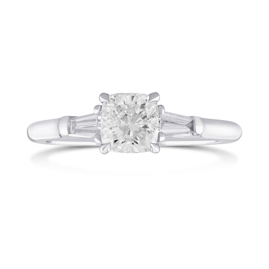 Colorless Cushion & Taper 3 Stone Diamond Ring