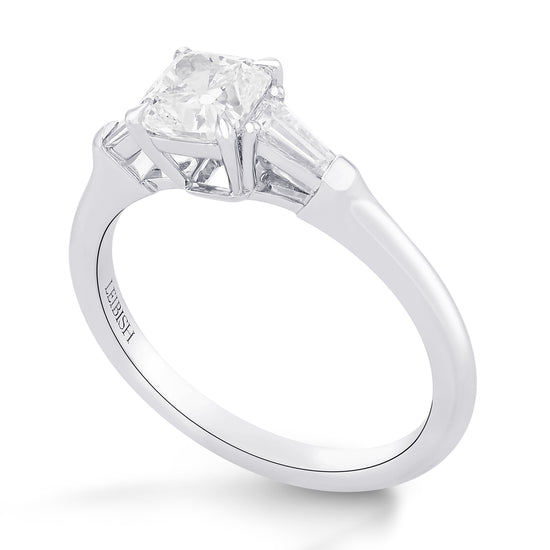 Colorless Cushion & Taper 3 Stone Diamond Ring