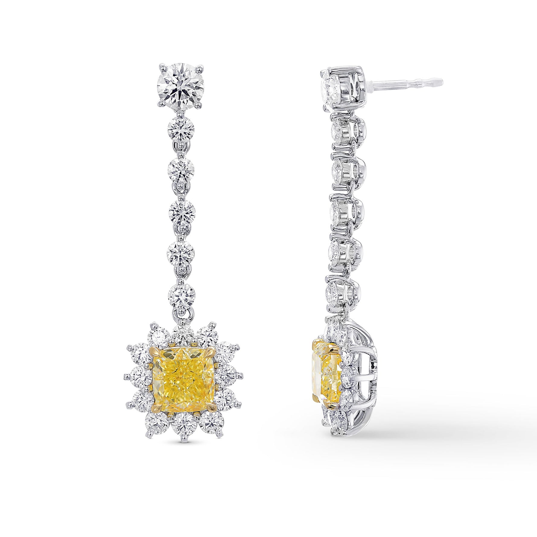 Fancy Yellow Cushion Couture Halo Drop Earrings