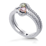 Fancy Green & Fancy Light Pink Round Diamond Two Stone Halo Ring