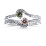 Fancy Green & Fancy Light Pink Round Diamond Two Stone Halo Ring
