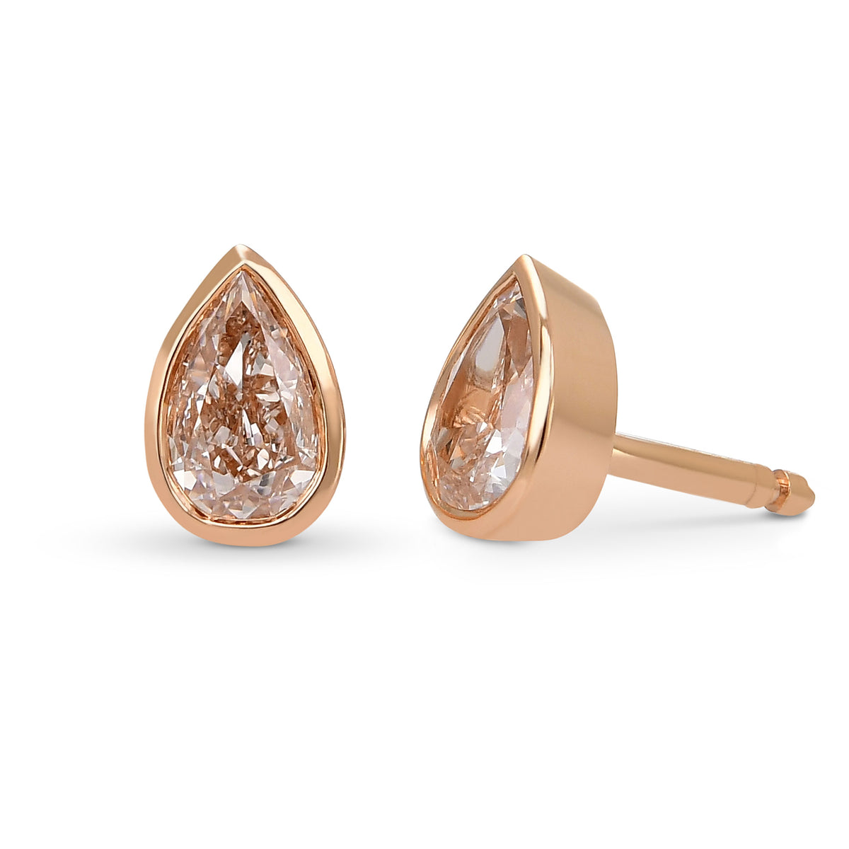 Very Light Pinkish Brown Pear Diamond Stud Earrings