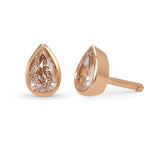 Very Light Pinkish Brown Pear Diamond Stud Earrings