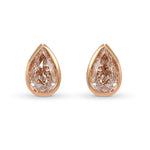 Very Light Pinkish Brown Pear Diamond Stud Earrings
