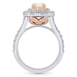 Fancy Light Green Cushion Carriage Fancy Pink & Colorless Halo Diamond Ring