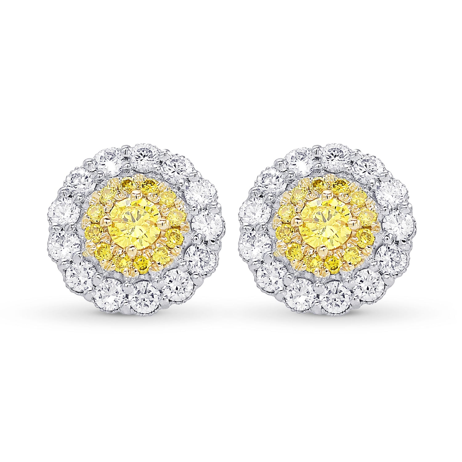 Fancy Vivid Yellow Brilliant Double Halo Earrings