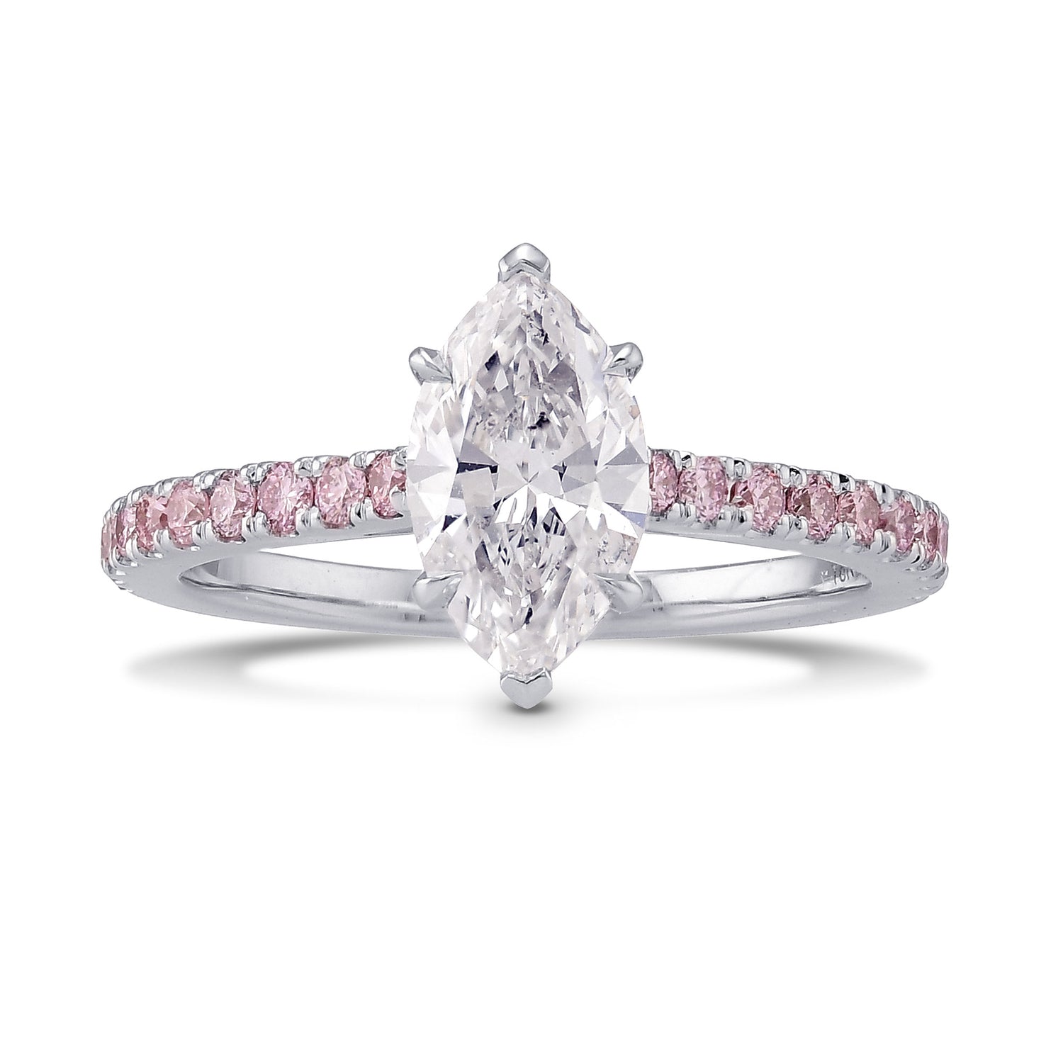  Collection color Marquise and Fancy Pink Diamond Side stone Ring.
