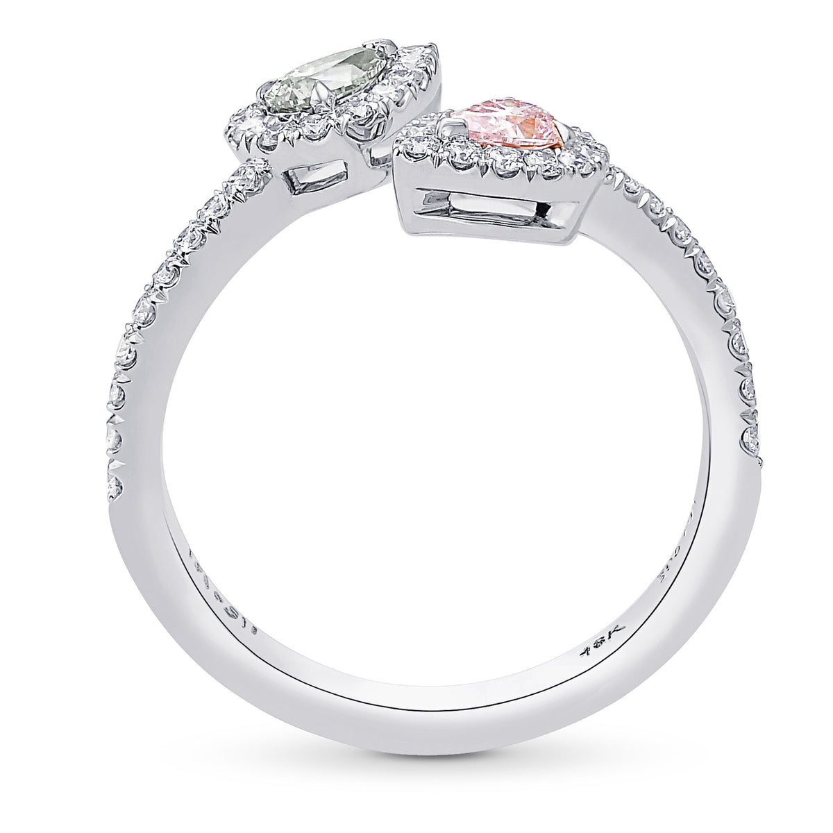 Chameleon & Fancy Light Pink Pear Two Stone Ring