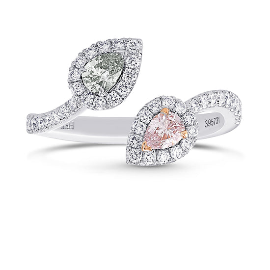 Chameleon & Fancy Light Pink Pear Two Stone Ring