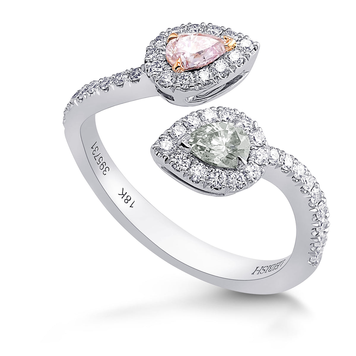 Chameleon & Fancy Light Pink Pear Two Stone Ring