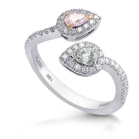 Chameleon & Fancy Light Pink Pear Two Stone Ring