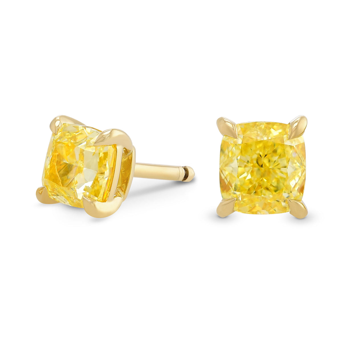 Fancy Intense Yellow Cushion Stud Diamond Earrings