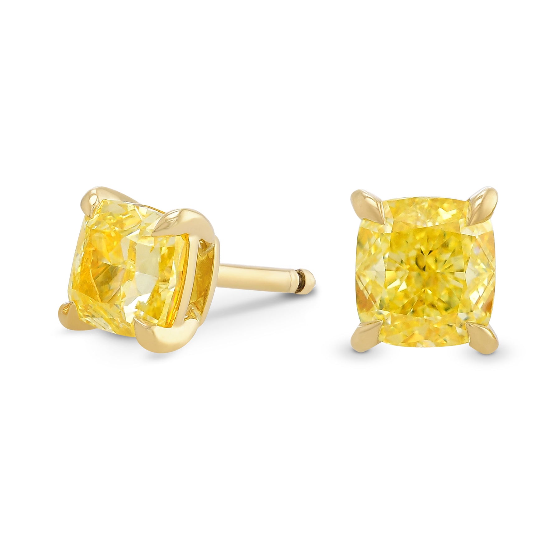 Fancy Intense Yellow Cushion Stud Diamond Earrings