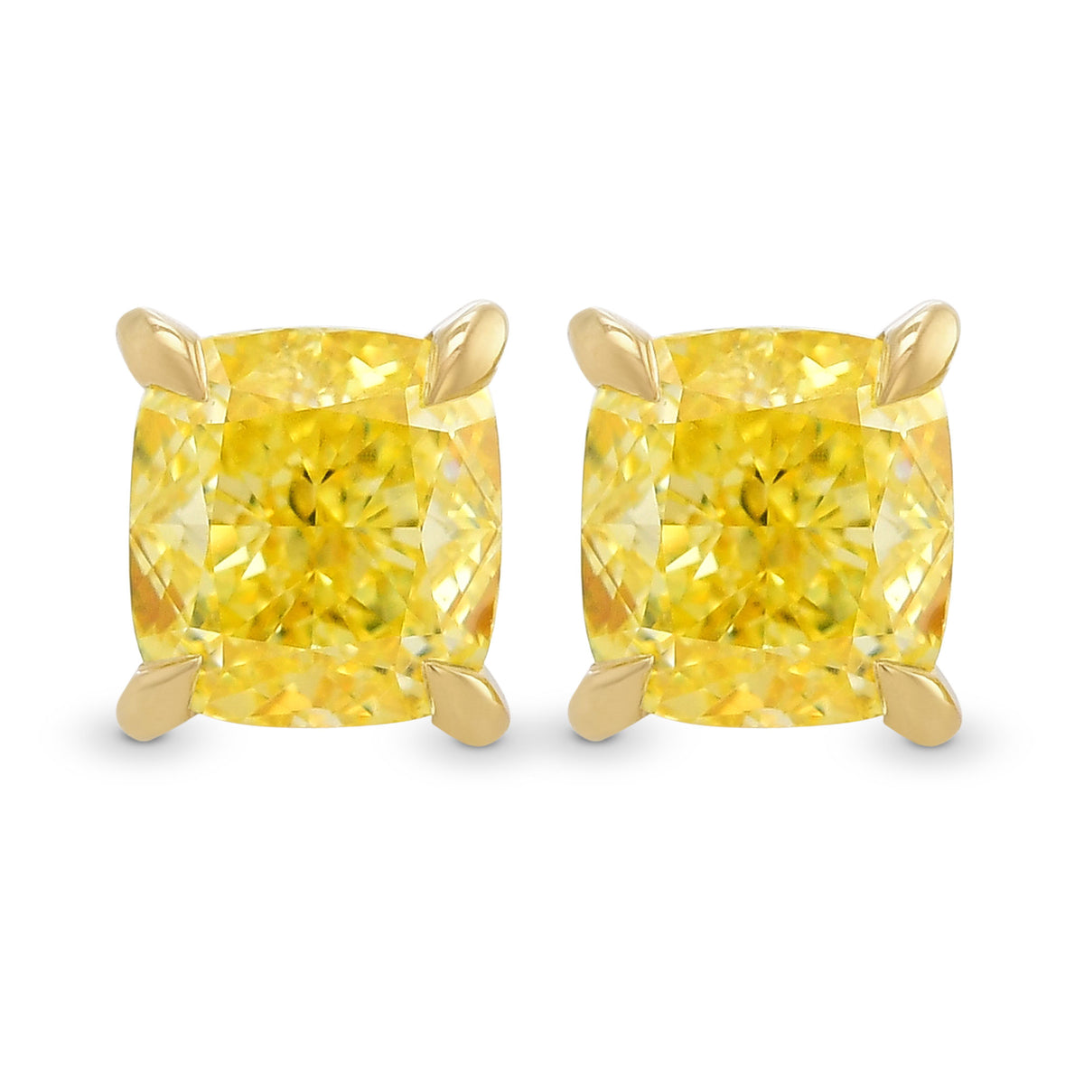 Fancy Intense Yellow Cushion Stud Diamond Earrings