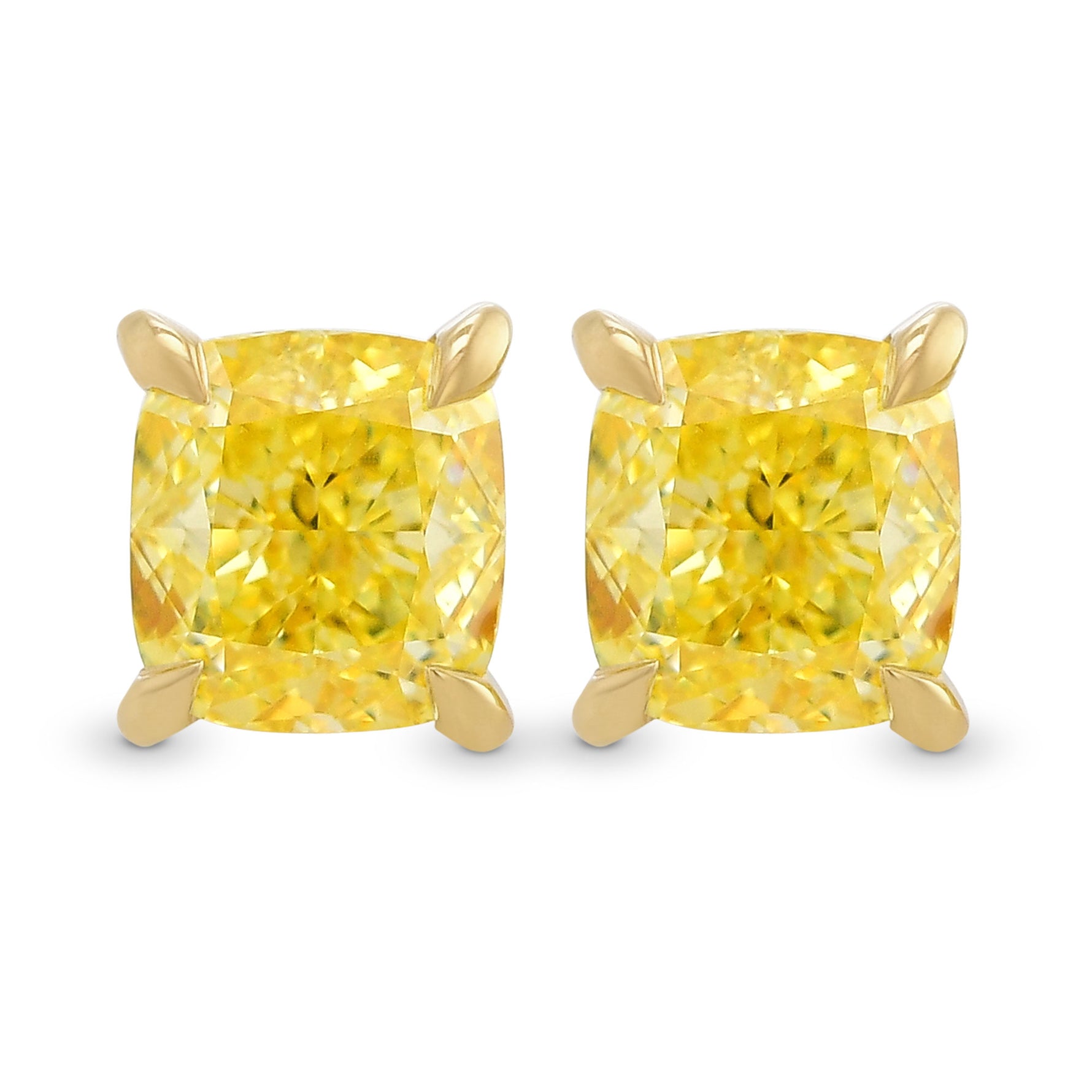 Fancy Intense Yellow Cushion Stud Diamond Earrings