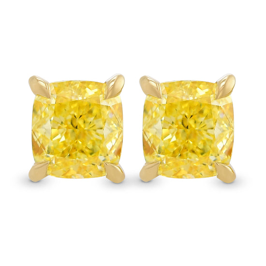 Fancy Intense Yellow Cushion Stud Diamond Earrings