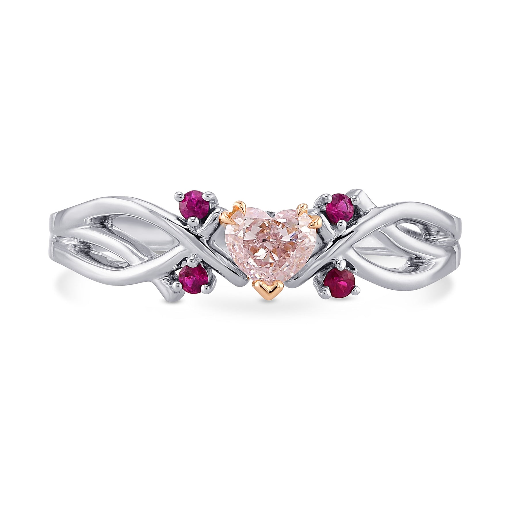 Light Pink Heart Diamond Side-stone Ring