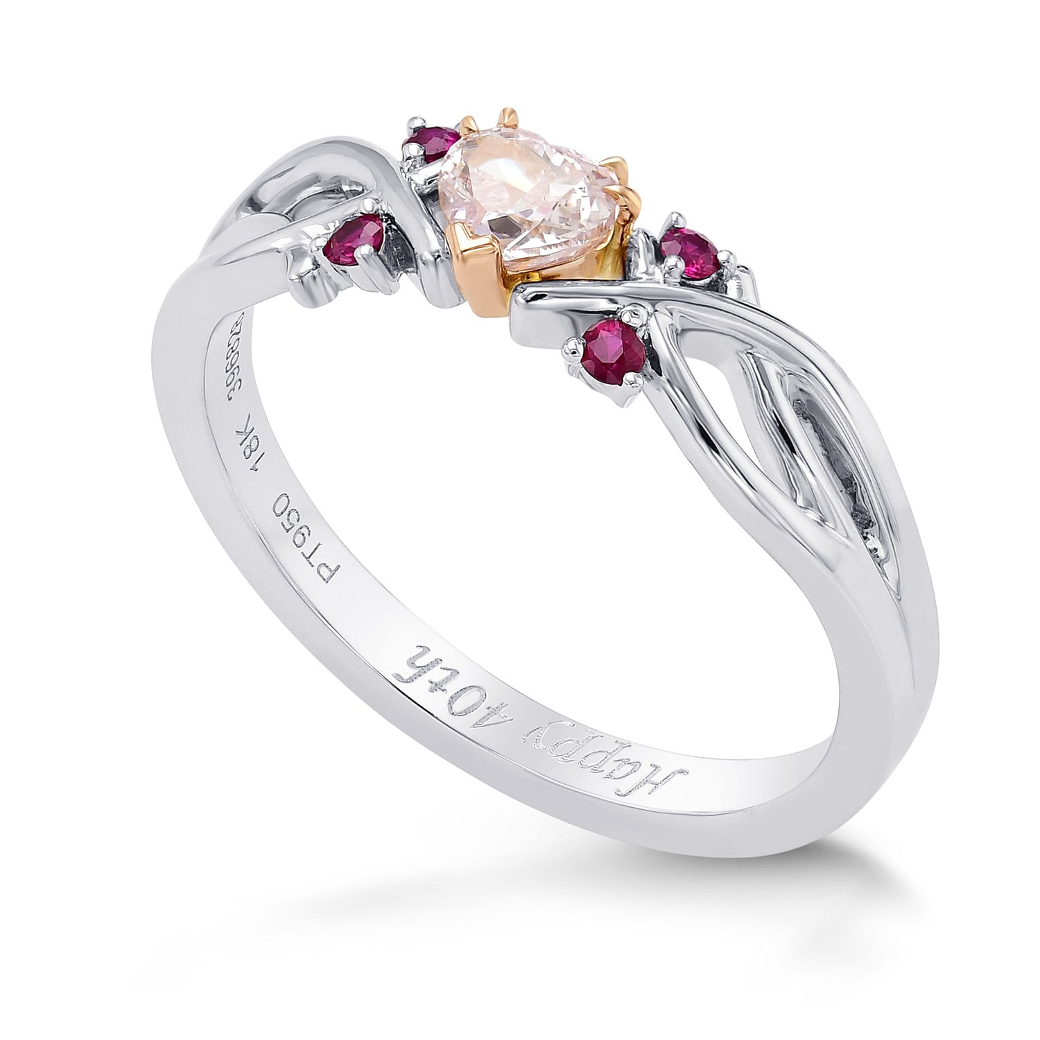 Light Pink Heart Diamond Side-stone Ring