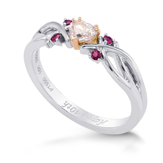Light Pink Heart Diamond Side-stone Ring