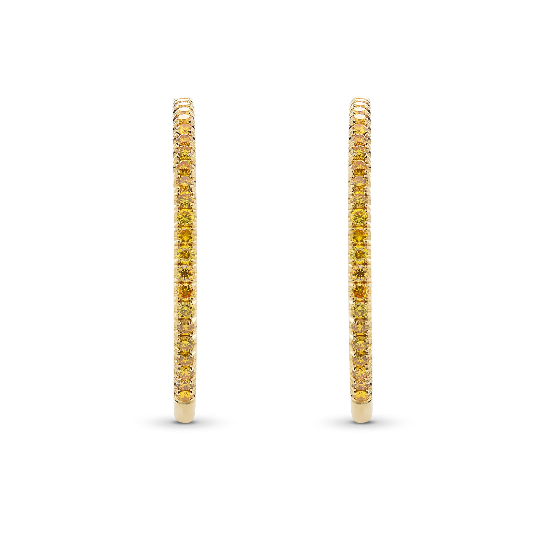 Fancy Vivid Orangy Yellow Round Brilliant Hoop Diamond Earrings
