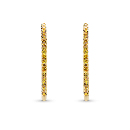 Fancy Vivid Orangy Yellow Round Brilliant Hoop Diamond Earrings