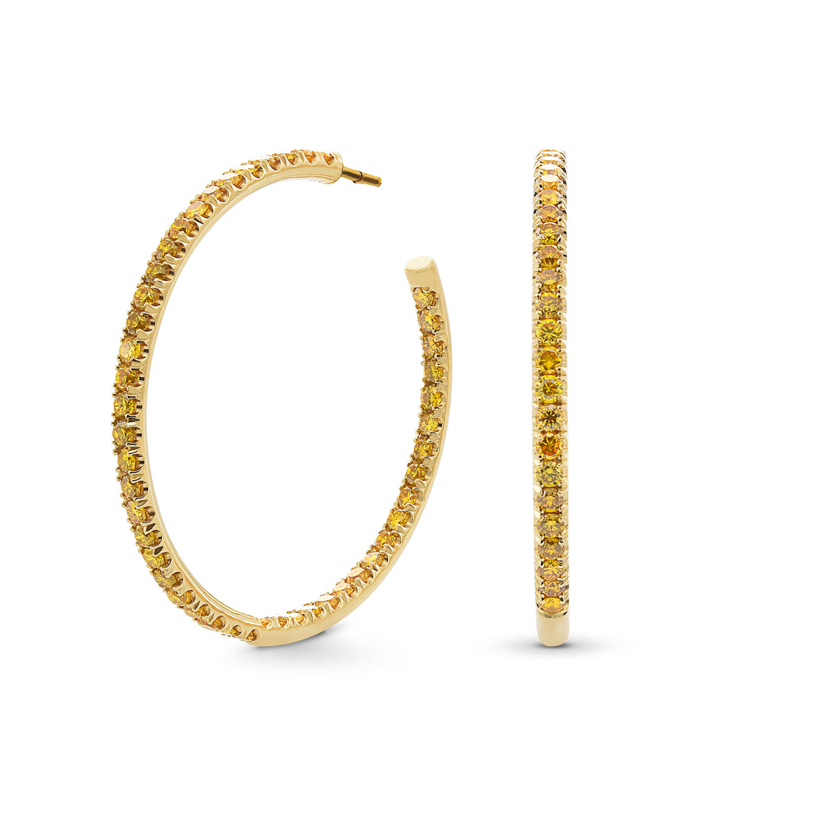 Fancy Vivid Orangy Yellow Round Brilliant Hoop Diamond Earrings