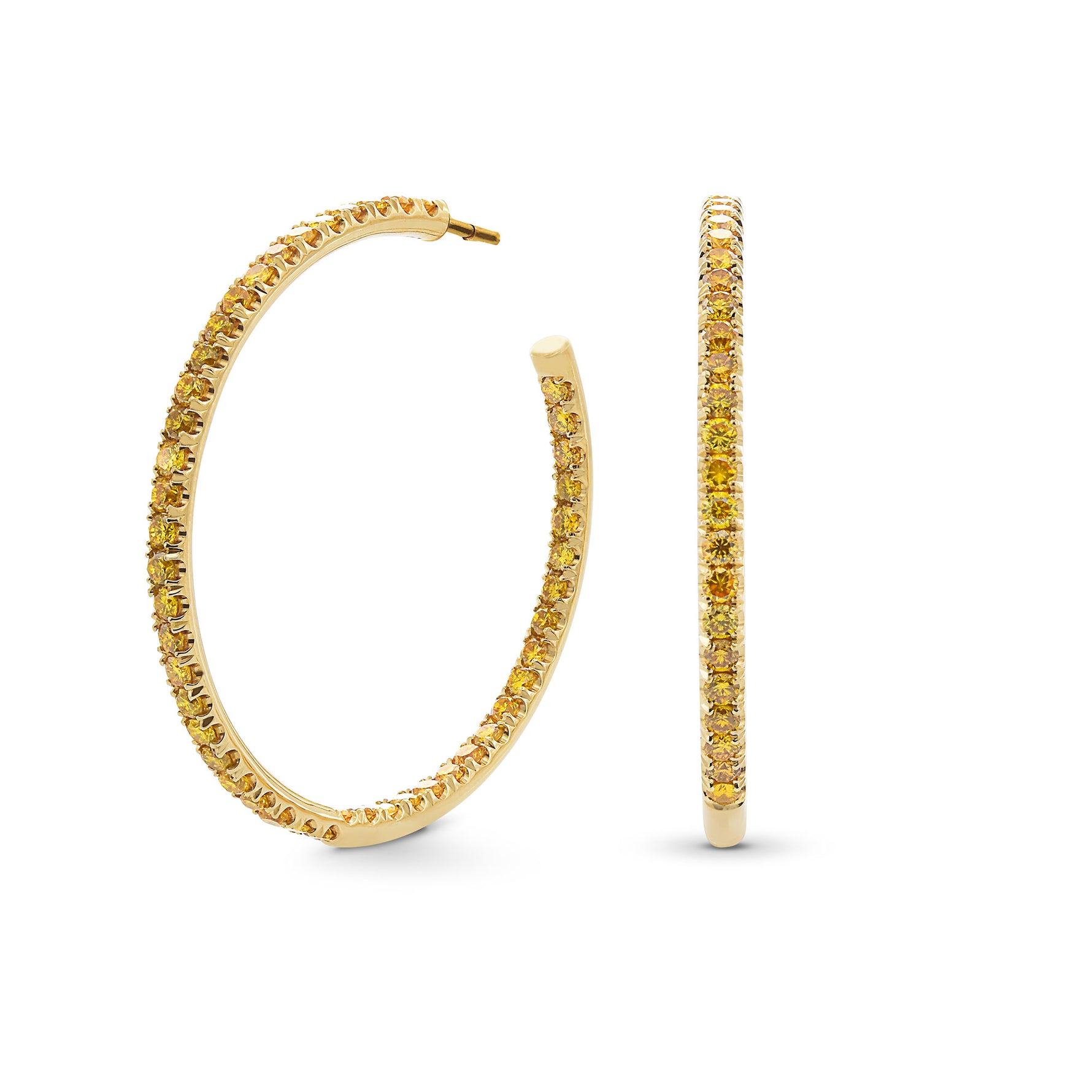 Fancy Vivid Orangy Yellow Round Brilliant Hoop Diamond Earrings