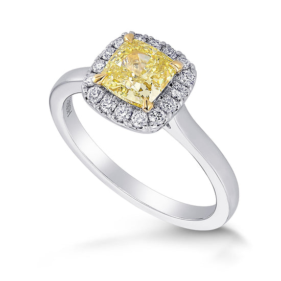  Fancy Intense Yellow Cushion Halo Diamond Ring