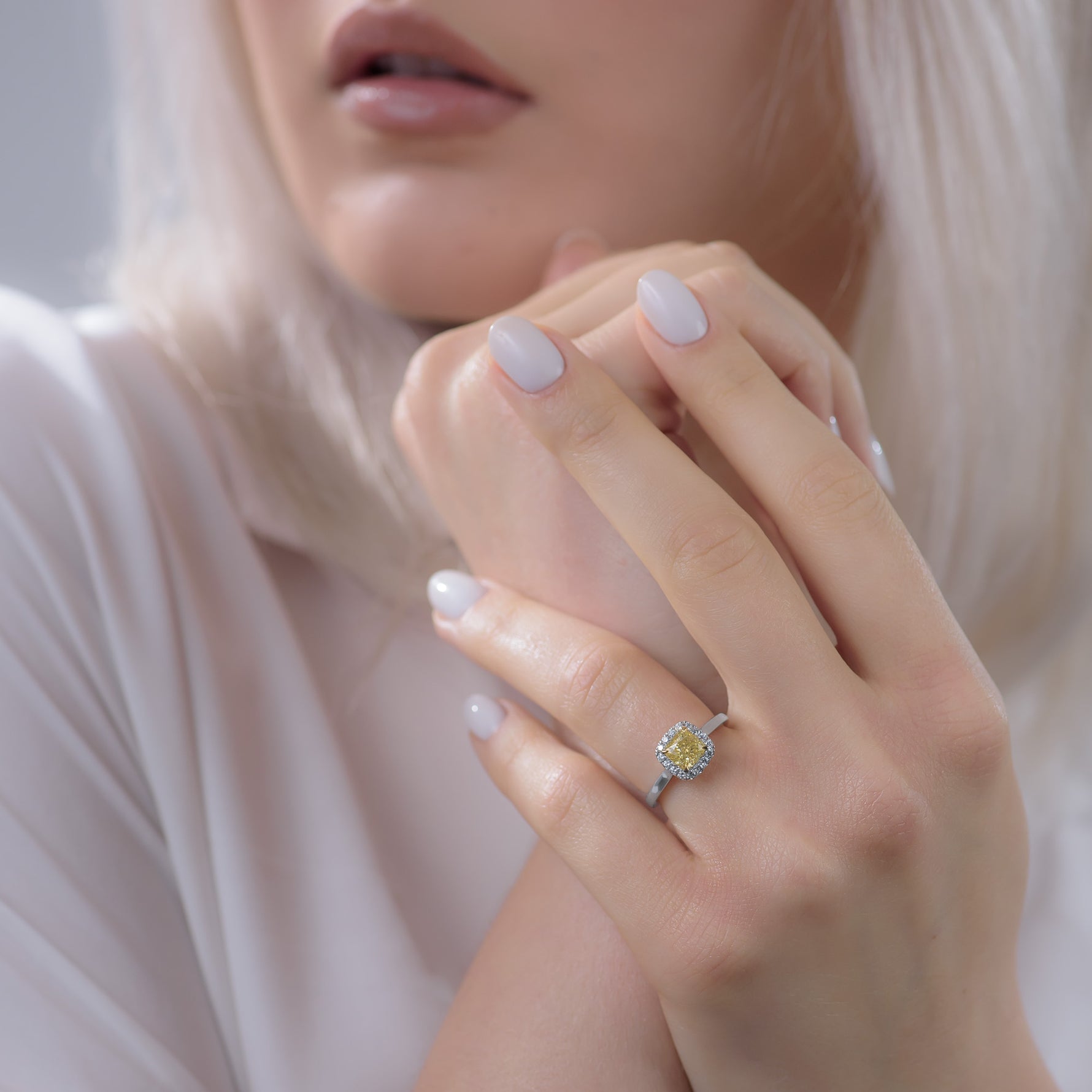  Fancy Intense Yellow Cushion Halo Diamond Ring