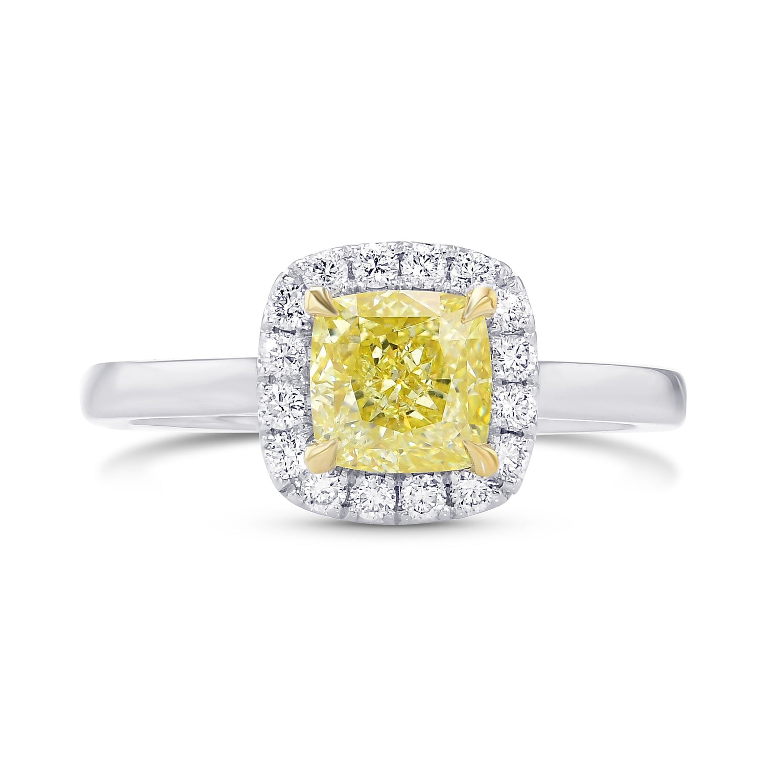  Fancy Intense Yellow Cushion Halo Diamond Ring