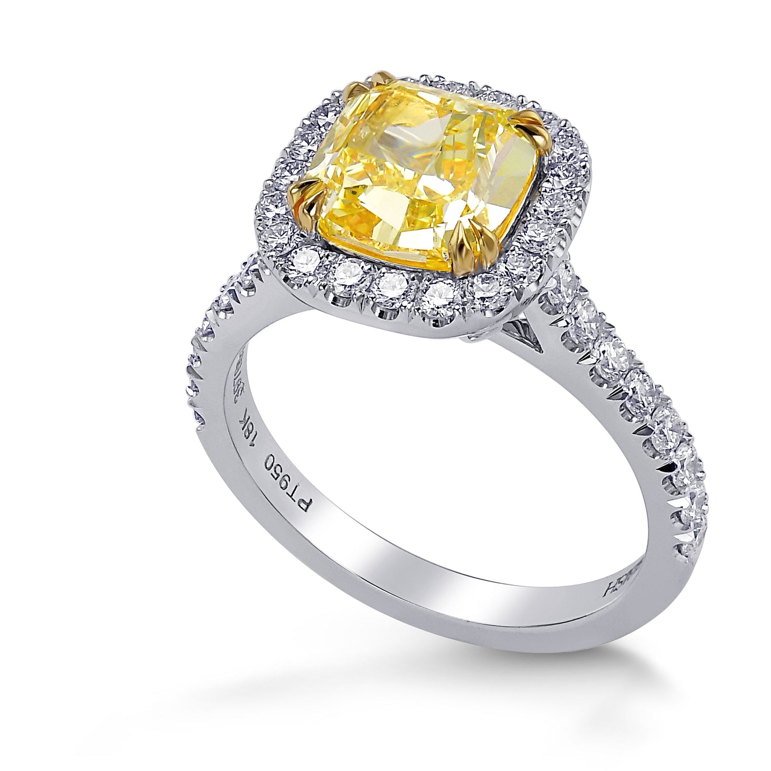 Fancy Intense Yellow Cushion Diamond Halo Ring
