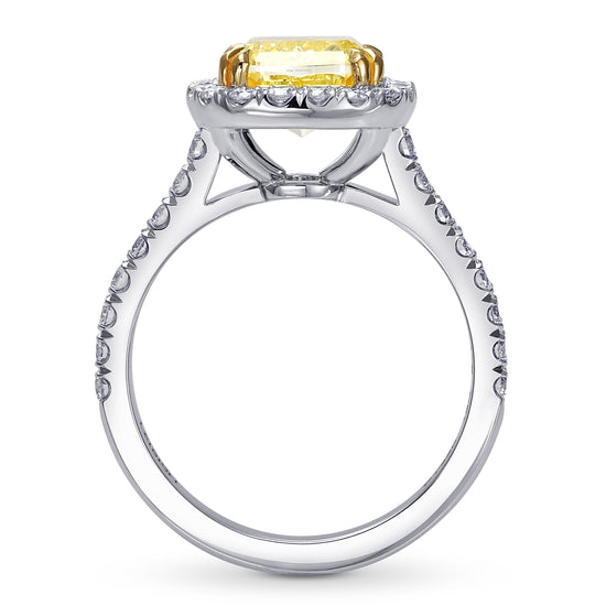 Fancy Intense Yellow Cushion Diamond Halo Ring
