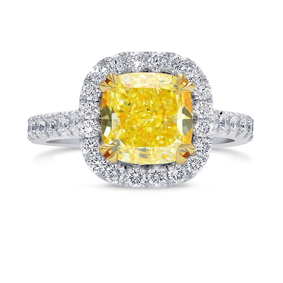 Fancy Intense Yellow Cushion Diamond Halo Ring