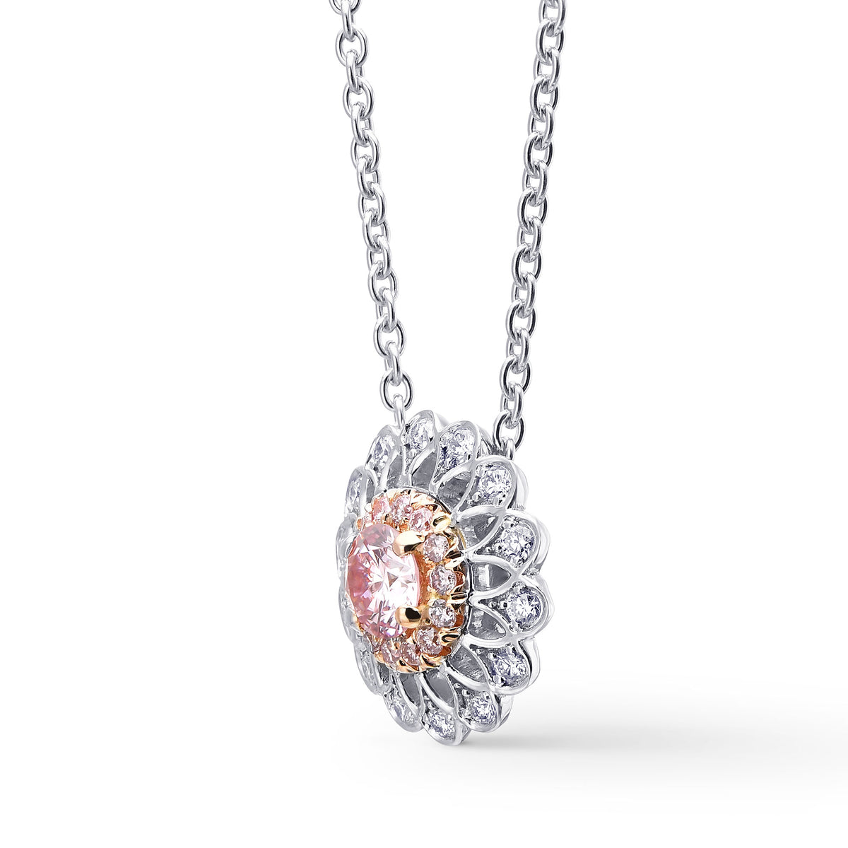 Fancy Light Pink Round Brilliant Filigree Halo Pendant