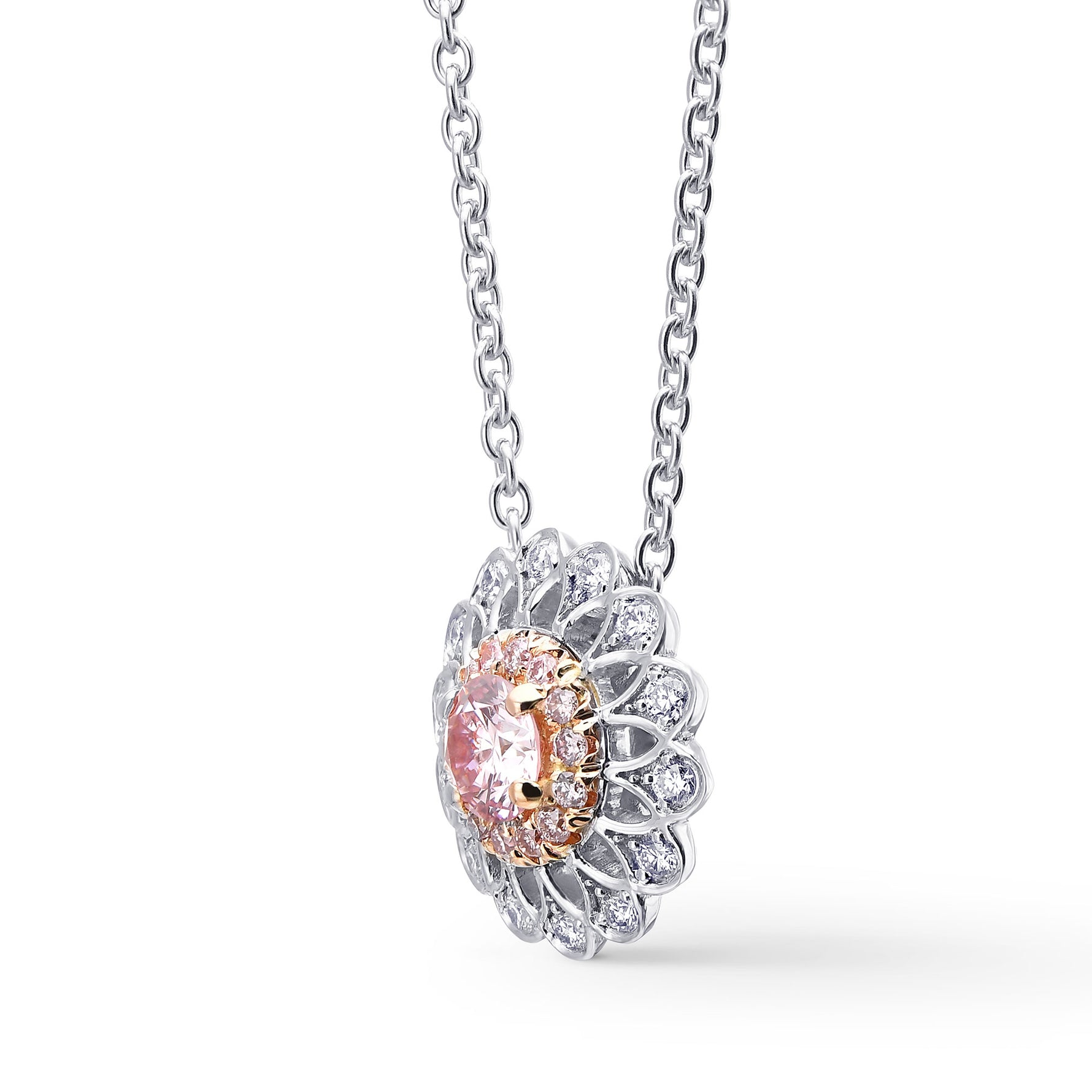 Fancy Light Pink Round Brilliant Filigree Halo Pendant