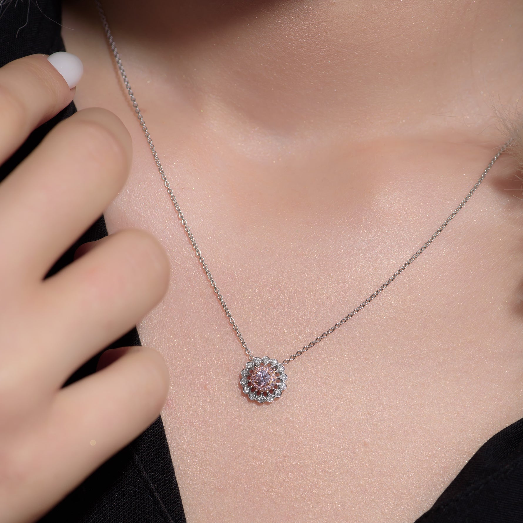 Fancy Light Pink Round Brilliant Filigree Halo Pendant