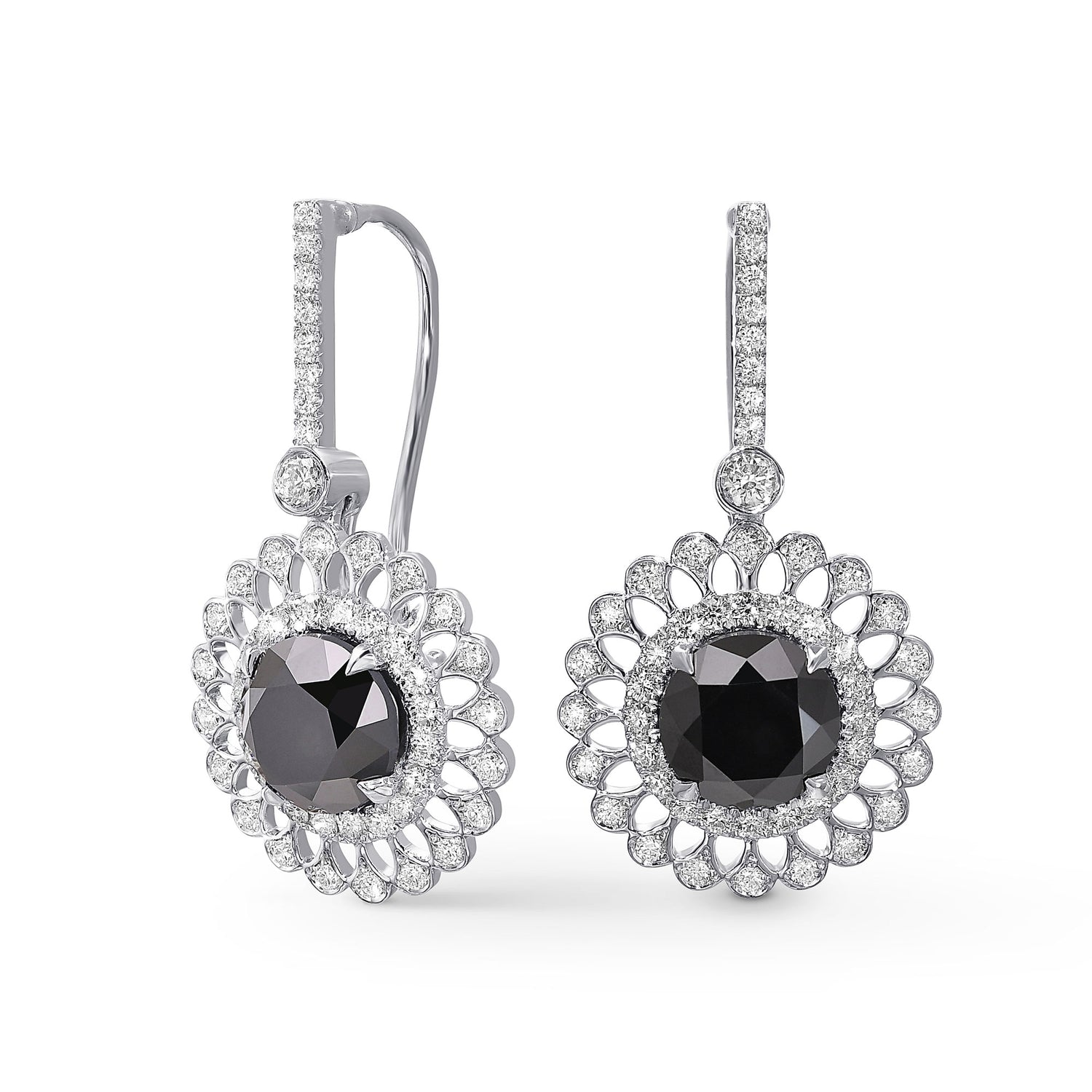  Natural Fancy  Black Diamond Filigree Halo Drop Earrings