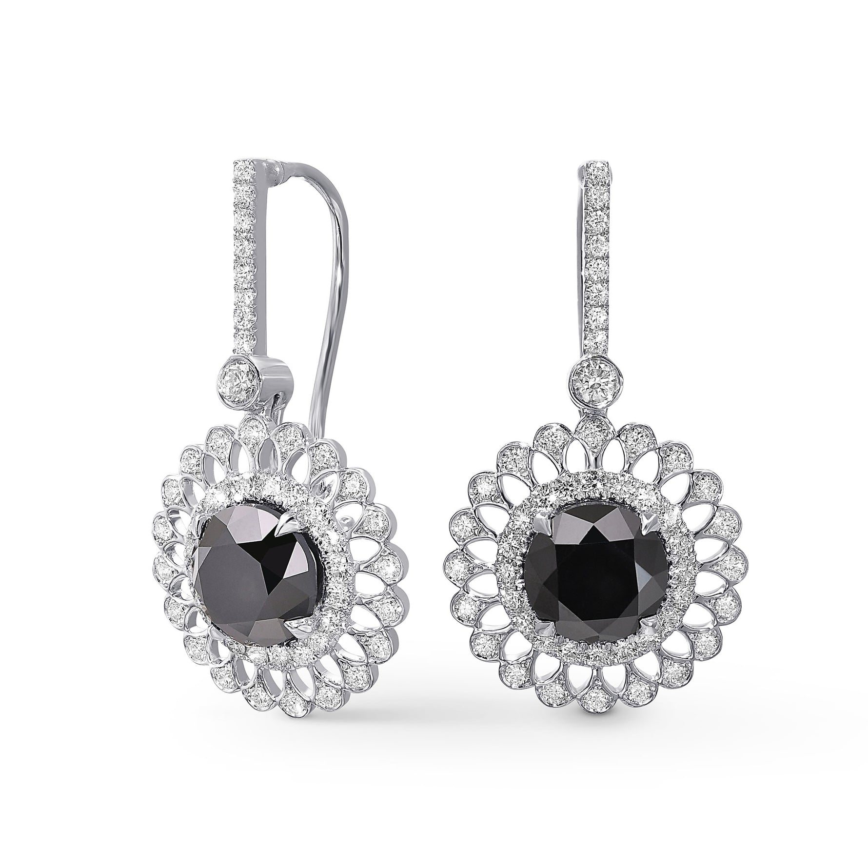  Natural Fancy  Black Diamond Filigree Halo Drop Earrings
