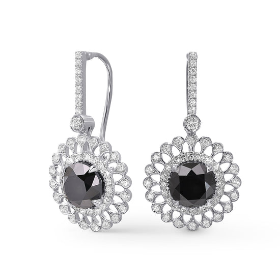  Natural Fancy  Black Diamond Filigree Halo Drop Earrings