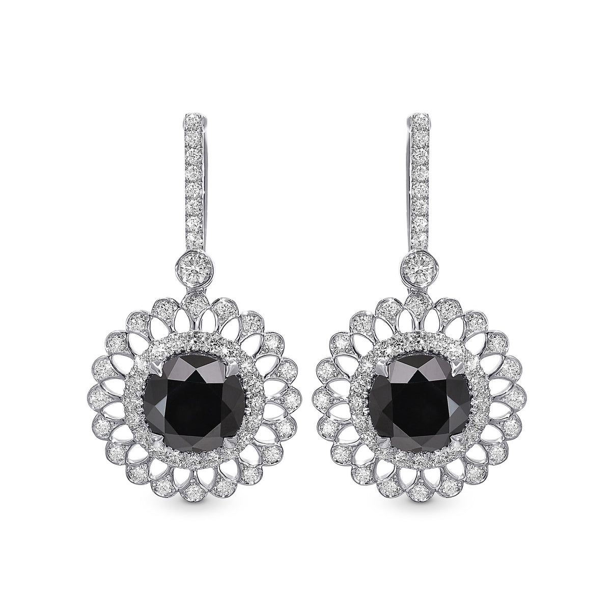 Natural Fancy  Black Diamond Filigree Halo Drop Earrings